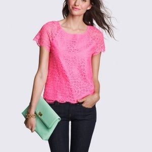 J.crew Pink Lace Top With Scallop Detailing!